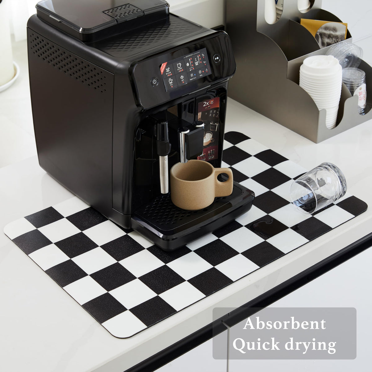 Ohocut drying mat versatile for kitchen, coffee bar, and dining areas.