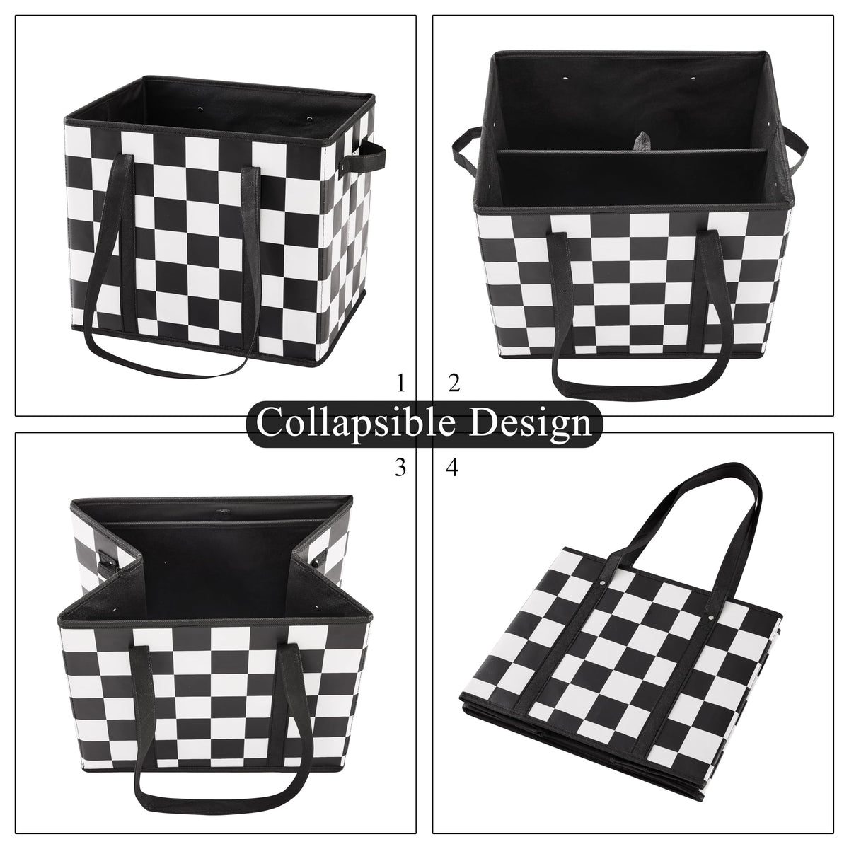 Ohocut Checkered bag collapsible design folds flat when not in use.
