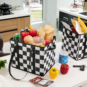 Ohocut Checkered bag open with items showing 32L capacity for groceries.