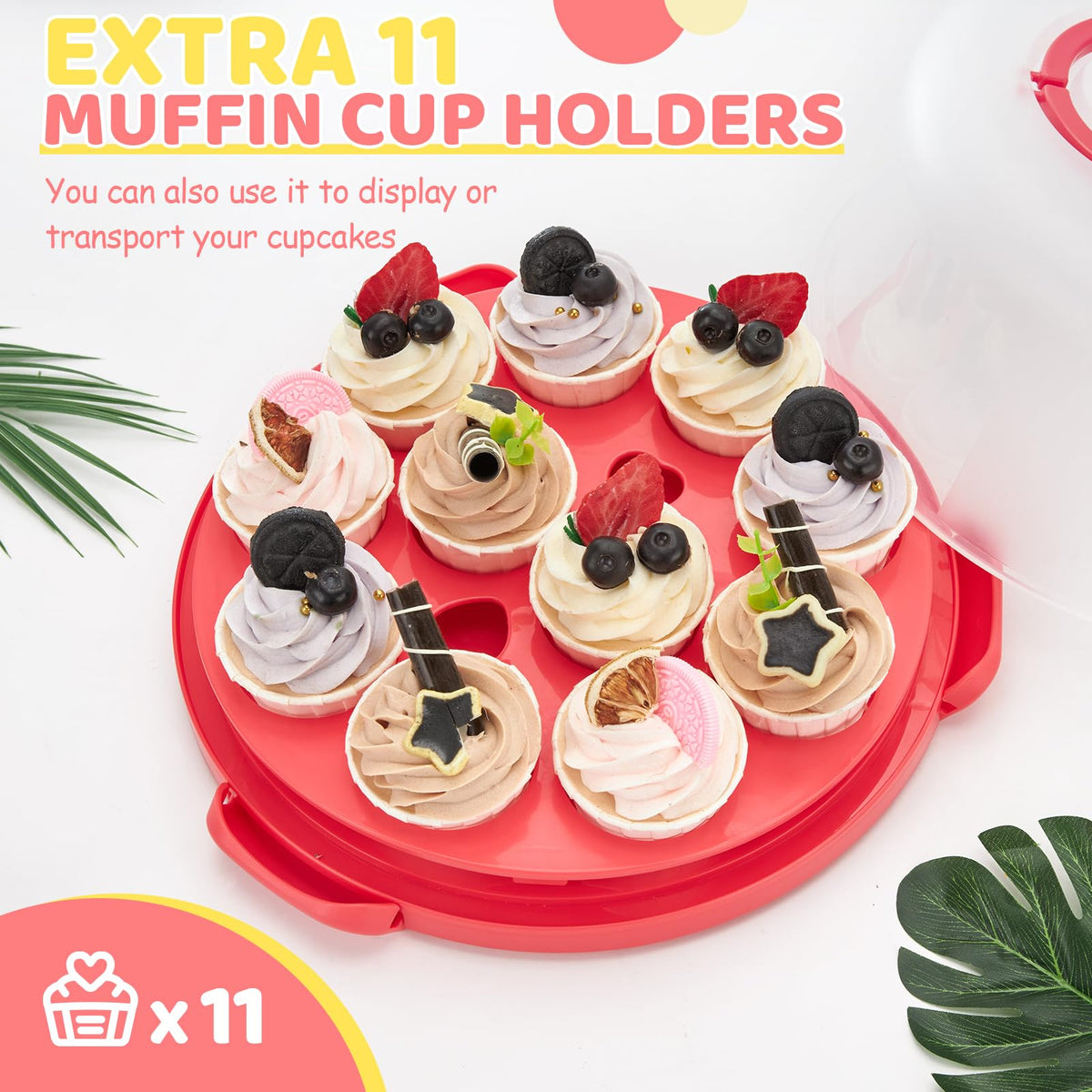 Ohuhu cake carrier with three locking clips for spill-proof travel