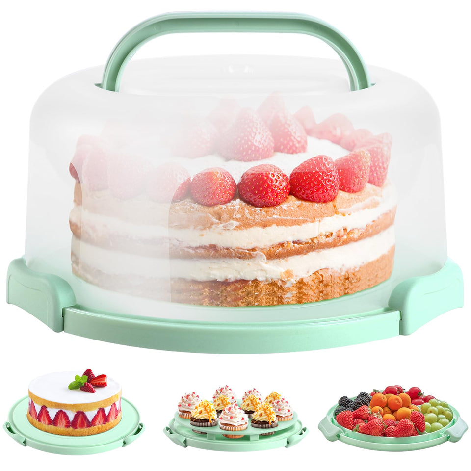 Ohuhu cake carrier with lid and two handles ready for easy transport
