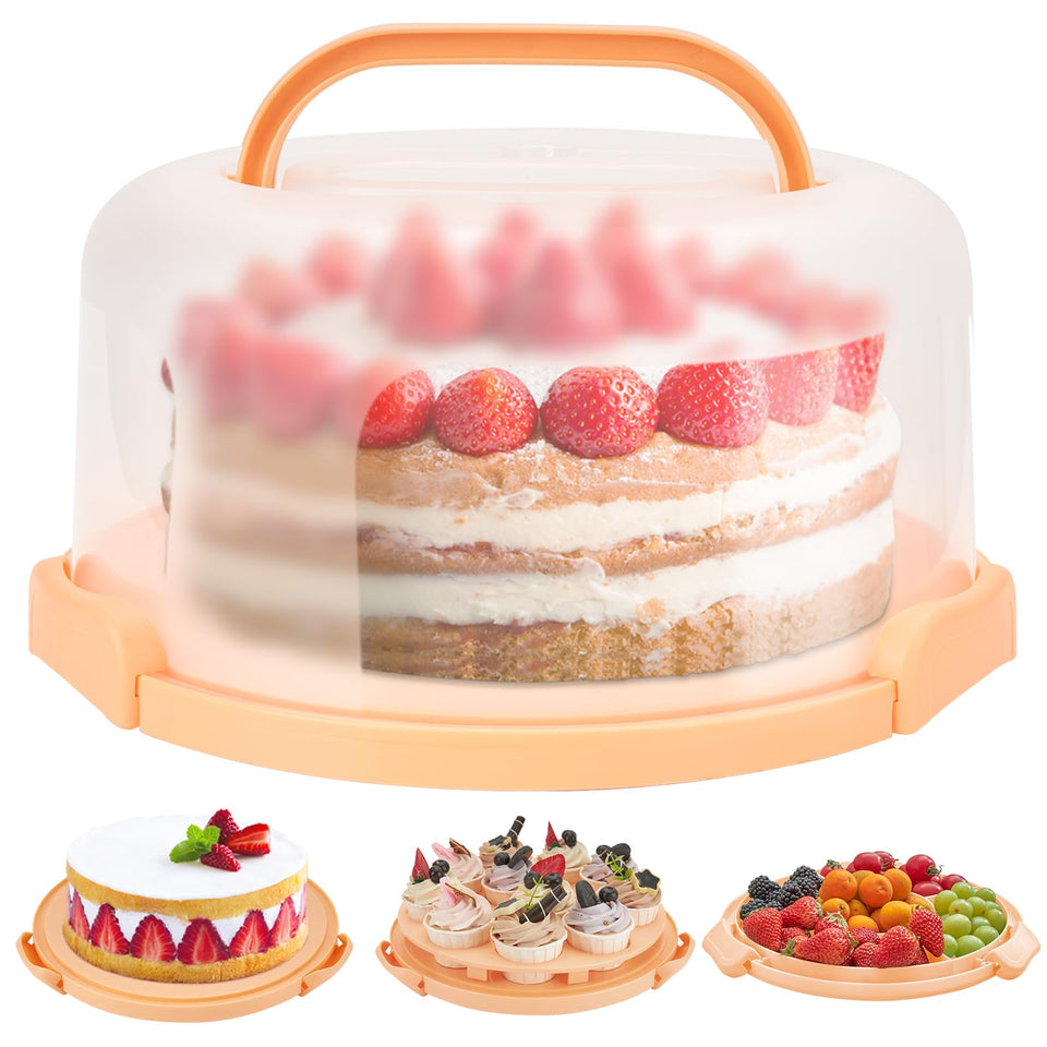 Ohuhu cake stand with lid demonstrates secure 10-inch cake transport.