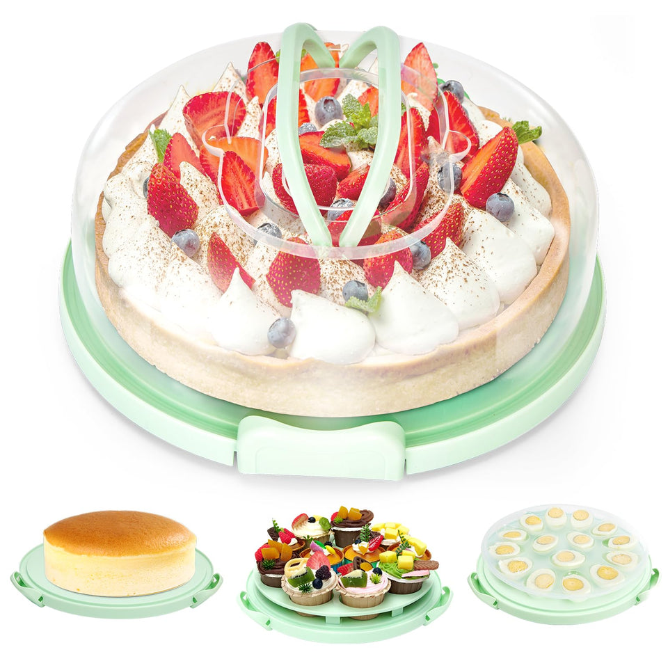 Ohuhu cheesecake container with lid on for secure transport of cakes.