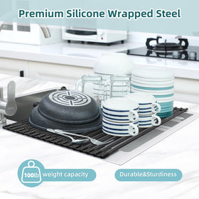 Ohuhu roll-up rack maximizes counter space after drying.
