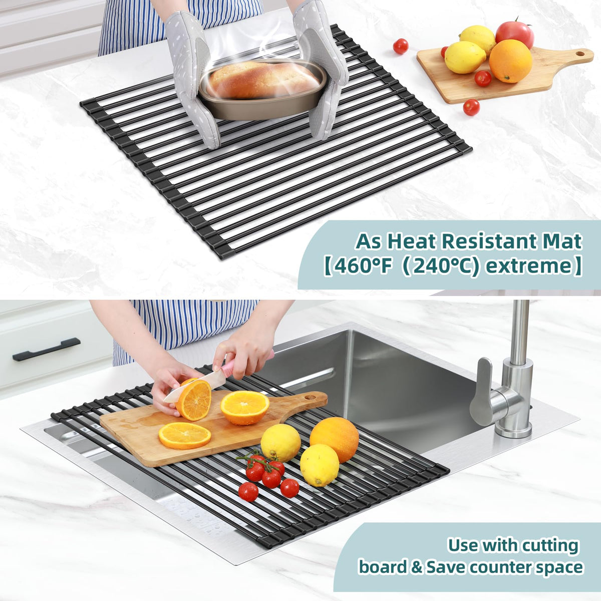 Ohuhu heat-resistant rack withstands 460°F as a trivet.
