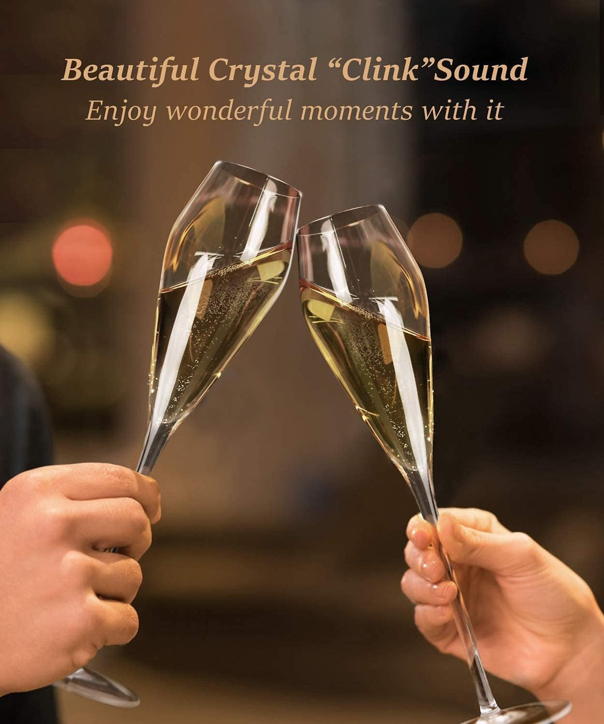 OJA hand-blown crystal champagne glasses, unique artisan craftsmanship.