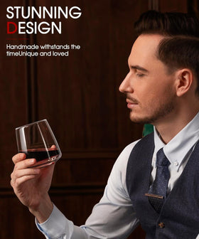 OJA hand-blown wine glass close-up highlighting craftsmanship and delicate rims.