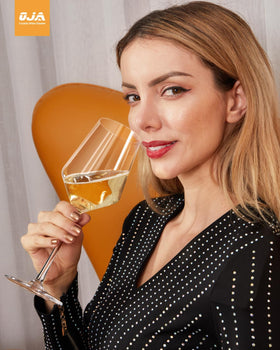 OJA long-stem crystal wine glasses with elegant design.