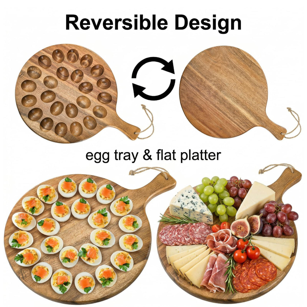 Okllen reversible design deviled egg platter used as a charcuterie board
