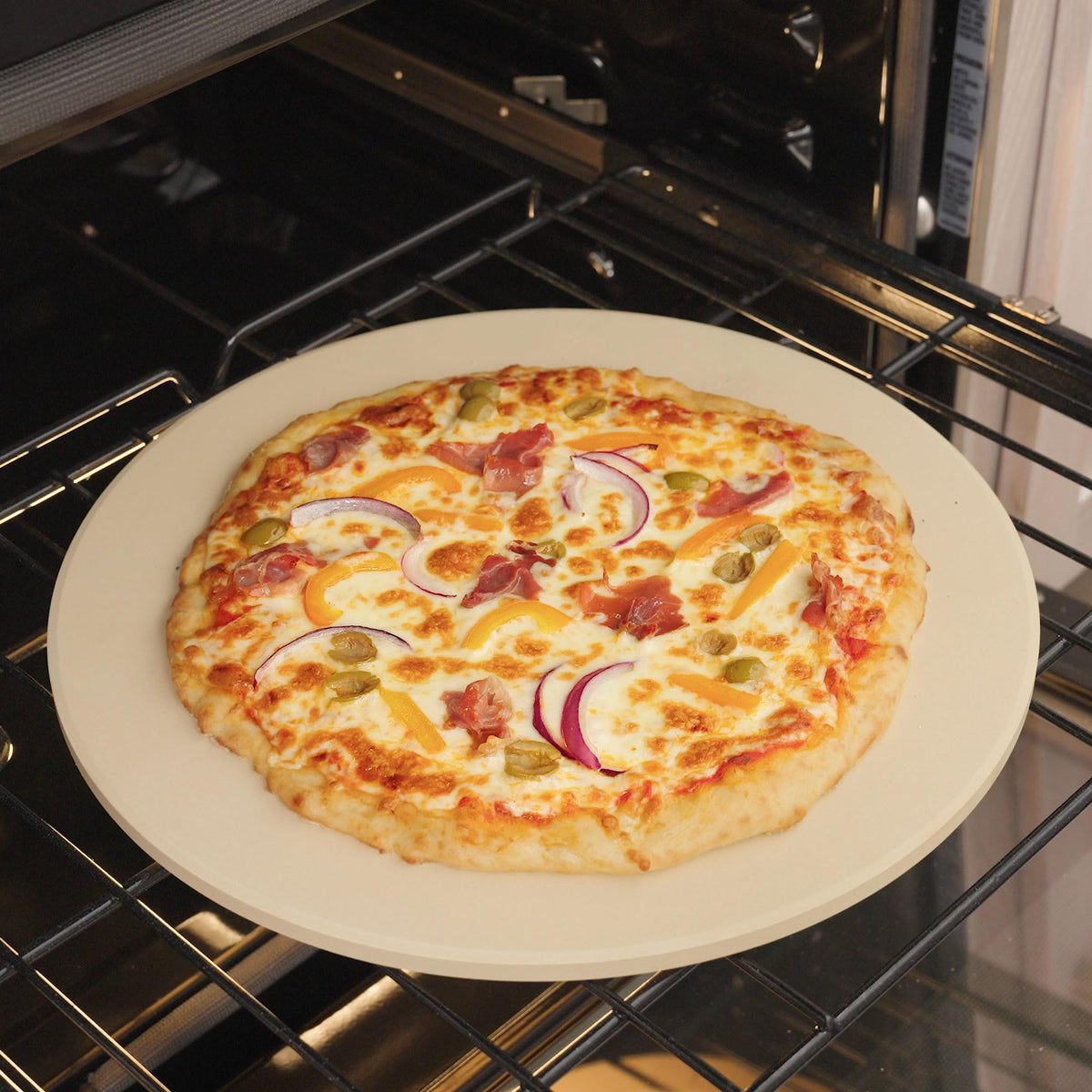 Old Stone 14-inch round pizza stone doubles as a bread pan.