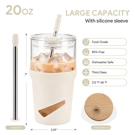 Olivego bamboo lid on glass tumbler keeping drinks secure