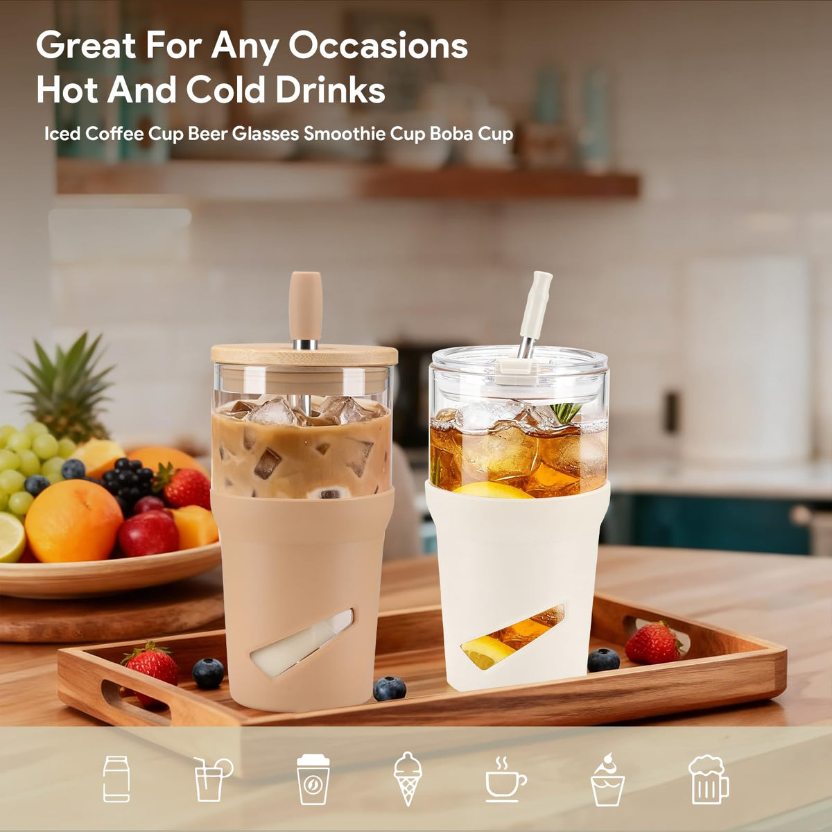 Olivego wide-mouth glass tumbler for easy filling and cleaning