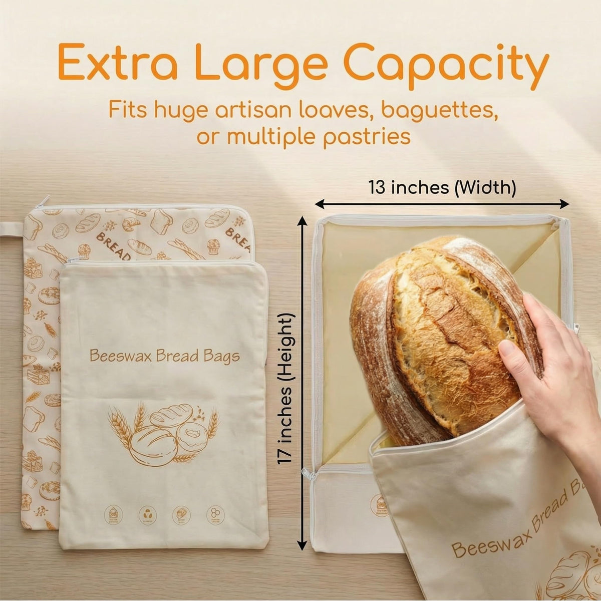 OMIOMIR large loaf fits XL bread bag, ideal for sourdough and round loaves
