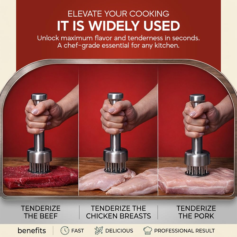 One Source Unlimited dishwasher-safe meat tenderizer for easy cleaning after cooking.