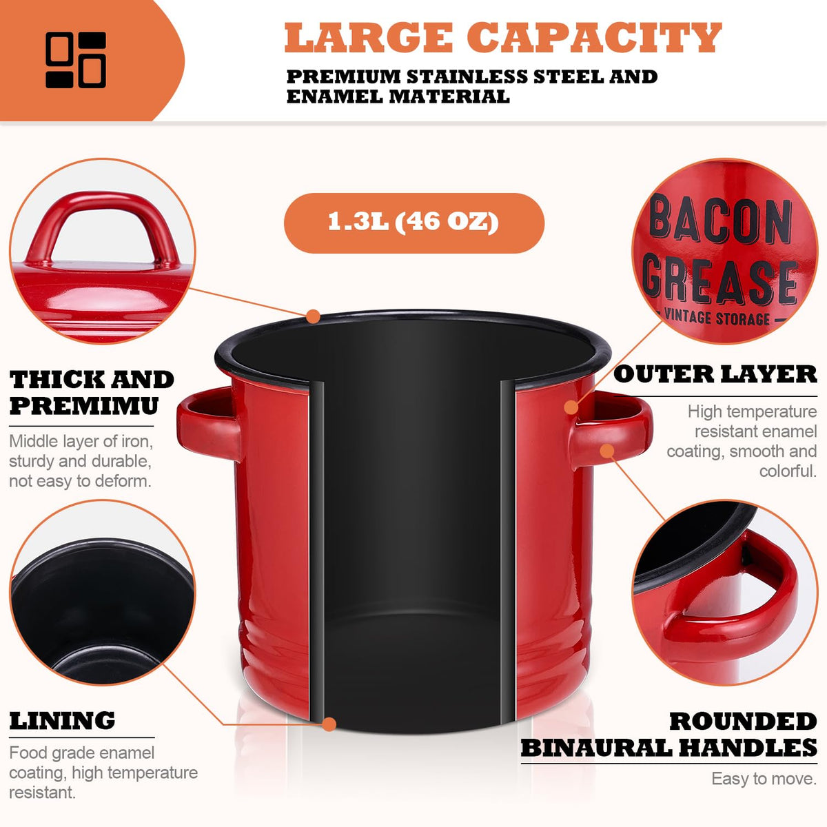ONEARF stainless steel grease strainer shown with lid for fresh, dust-free storage.