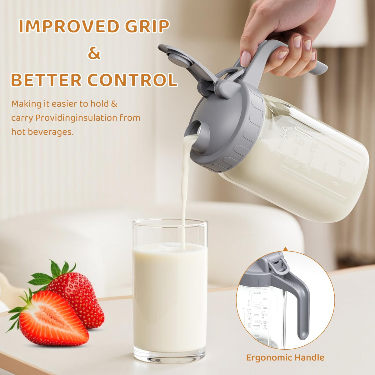 OneDream glass body highlights milk visibility and freshness during storage.