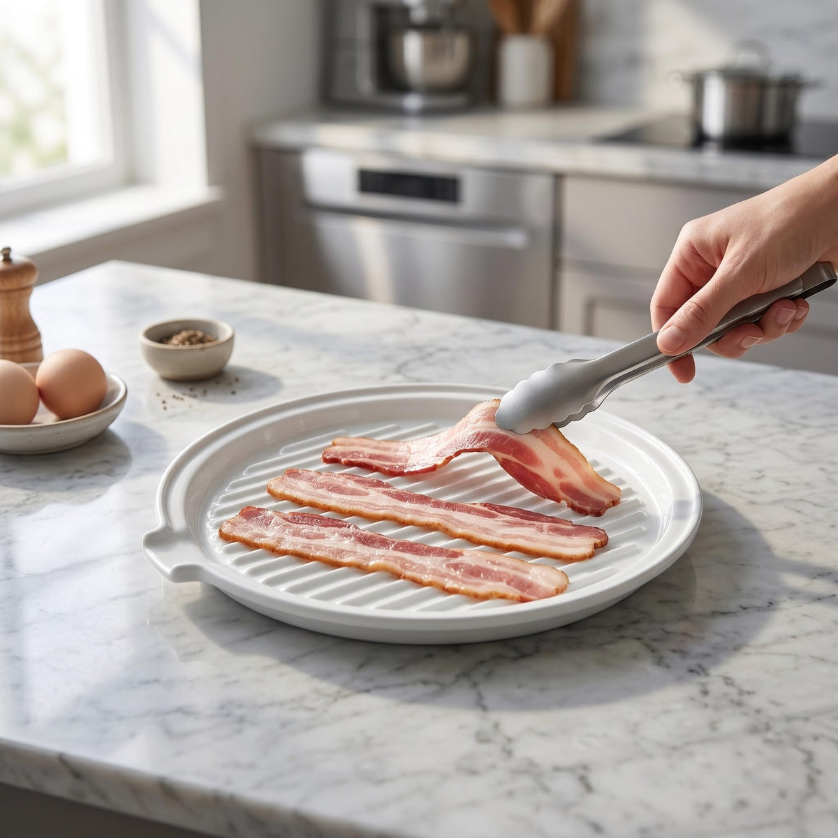 ONEMORE ceramic bacon cooker round delivers even heat for crispy bacon