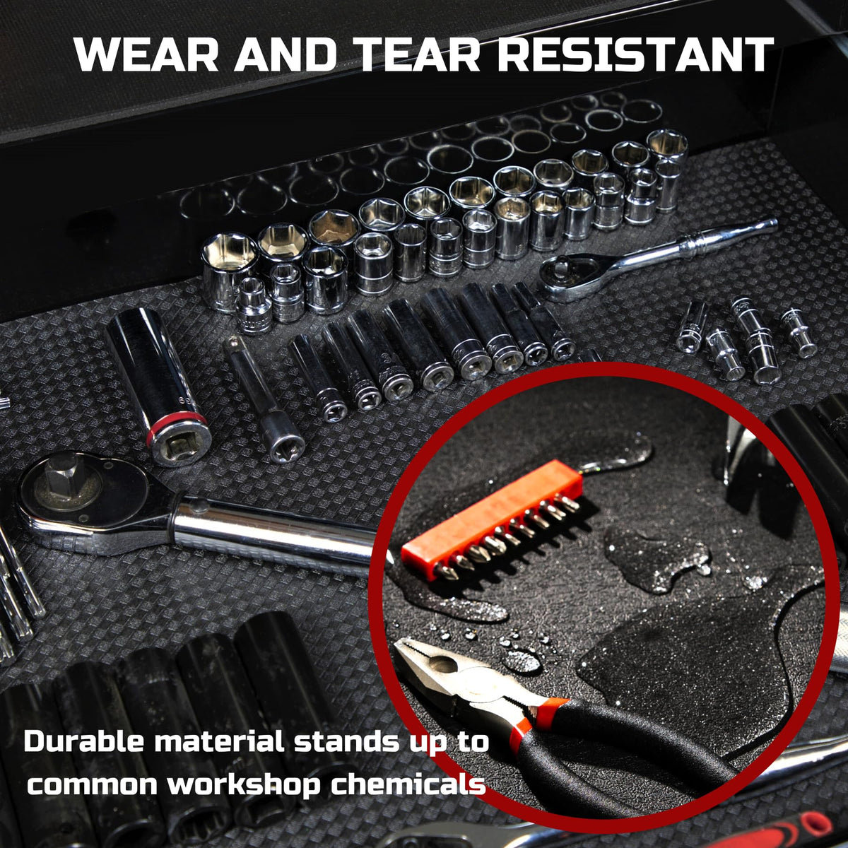 ONREVA toolbox liner chemical-resistant surface withstands workshop conditions.