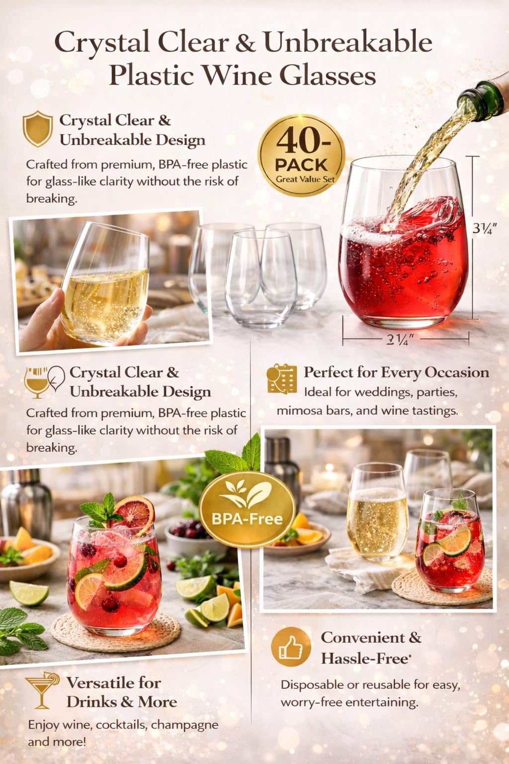 Oojami BPA-free 12-ounce glasses ideal for safe casual entertaining