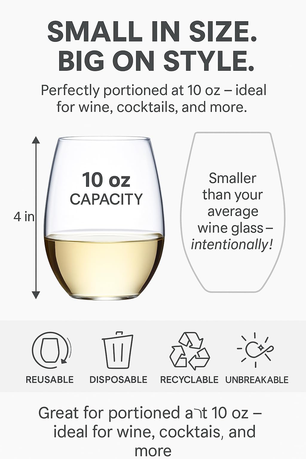 Oojami clear plastic wine glasses 10oz shatterproof for poolside parties