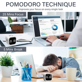 OORAII rotating pomodoro timer front display with 5/25 minute presets for productivity