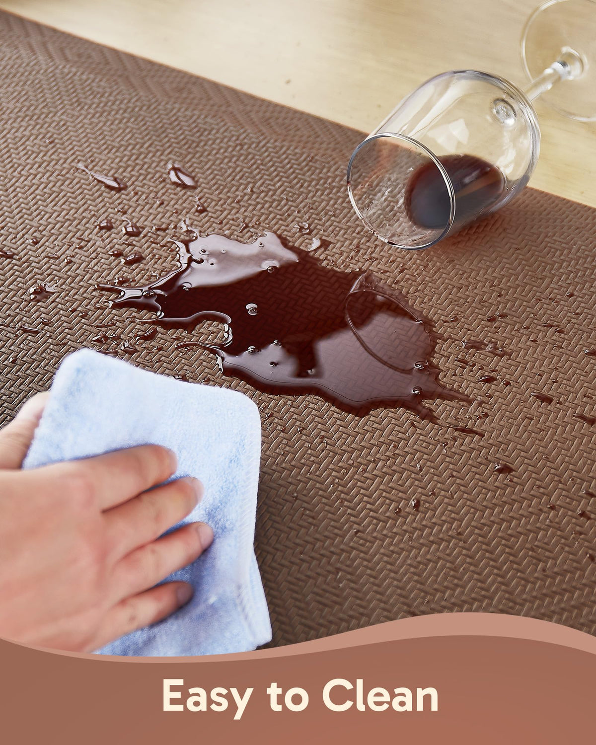 Ophanie Kitchen Mat 1.2mm PVC surface resists wear for daily use.