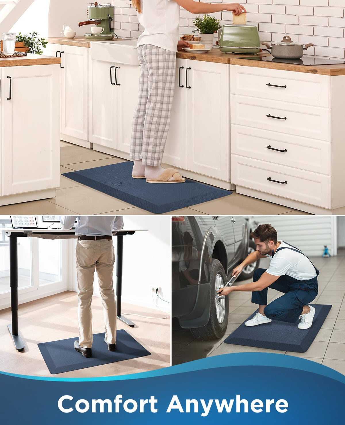 Ophanie blue mat adds modern style to kitchen and office