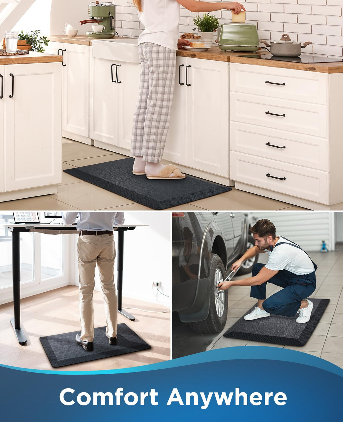 Ophanie kitchen mat durable foam-core cushions feet during extended standing