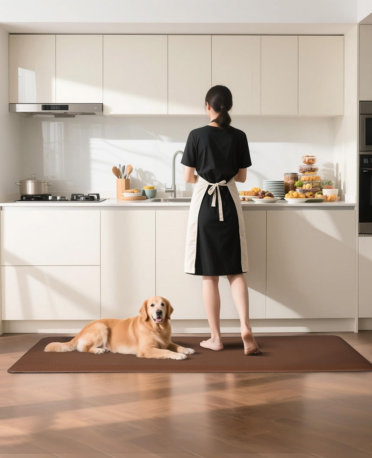 Ophanie Kitchen Mat waterproof surface keeps kitchen floors dry in busy spaces.