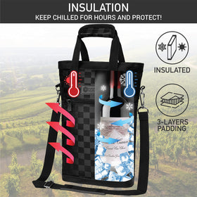 OPUX protective wine bottle purse guards bottles during travel.