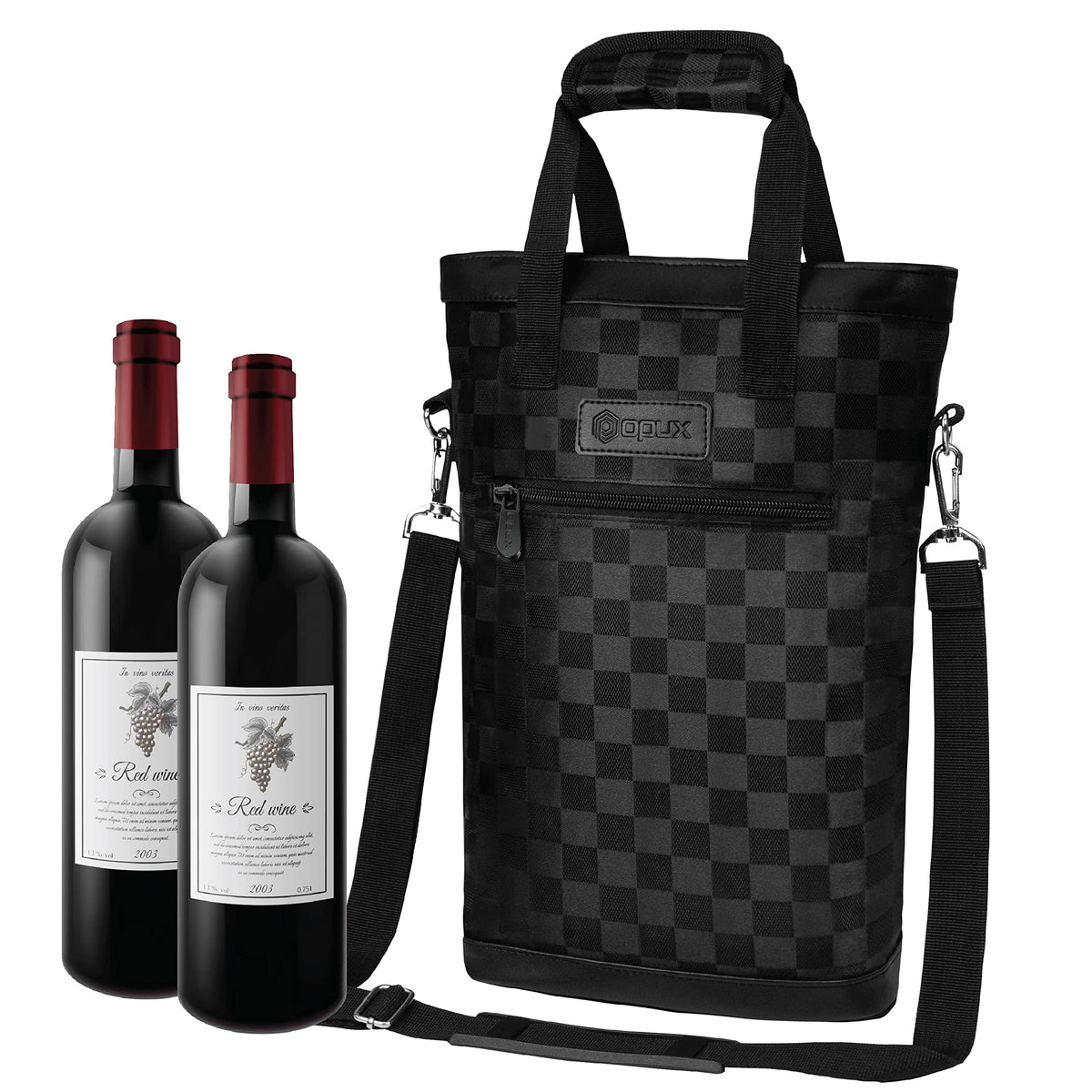 OPUX two-bottle wine tote keeps bottles secure for on-the-go picnics.