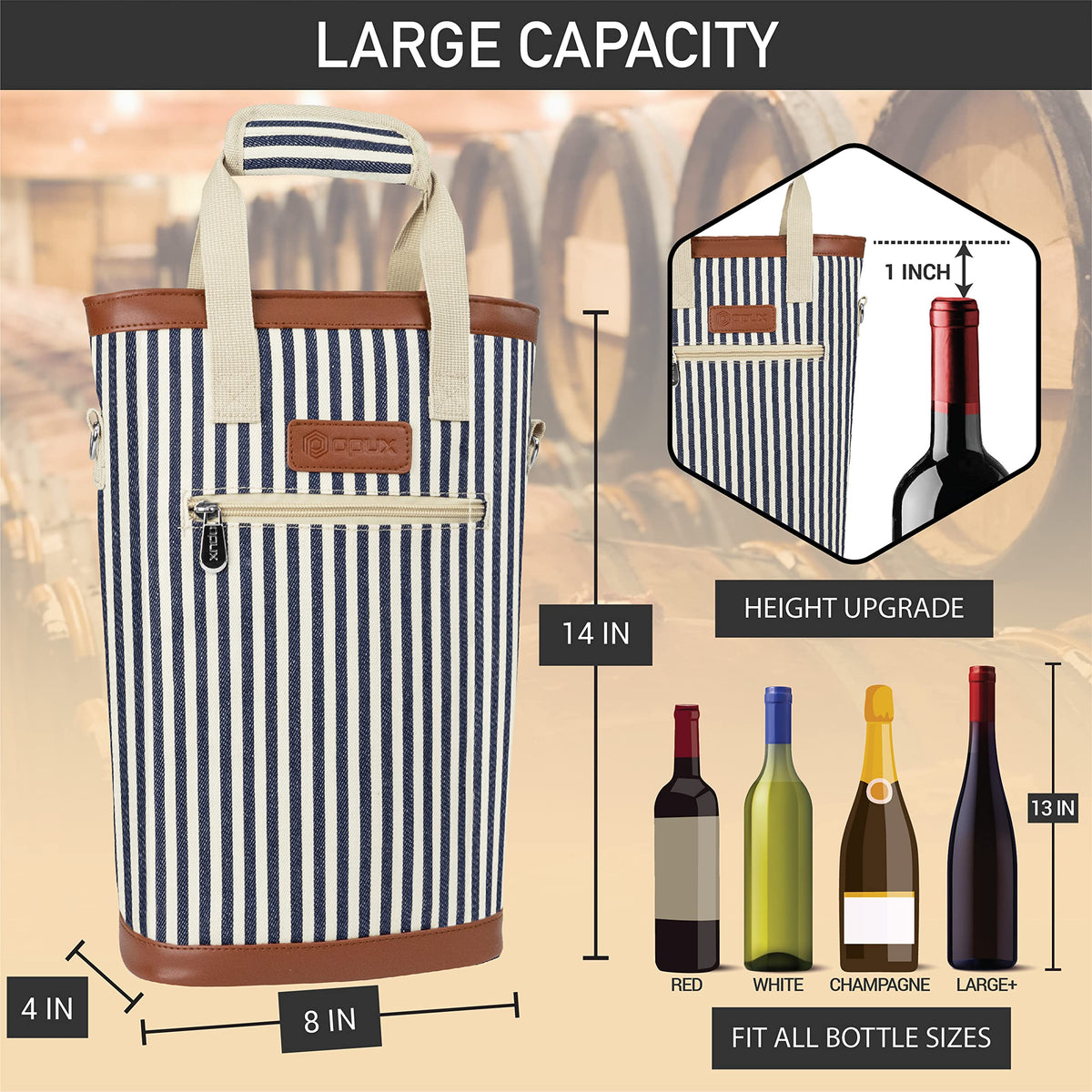 OPUX navy stripes wine tote makes a stylish gift for wine lovers