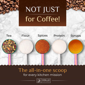 Orblue multiuse spoon measures tea powder, sugar, or spices with accuracy.