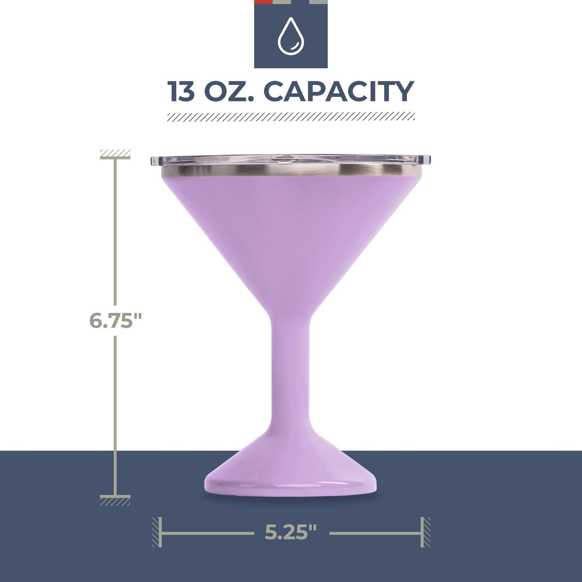 ORCA Tini 13oz martini glass with flip-top lid ready for portable use.