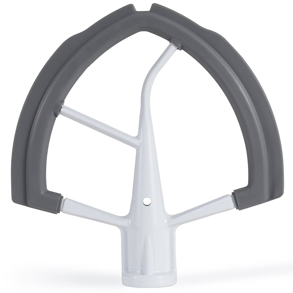 ORIEMARS Flex Edge Beater with silicone edge scraping bowl sides for even batter mixing.