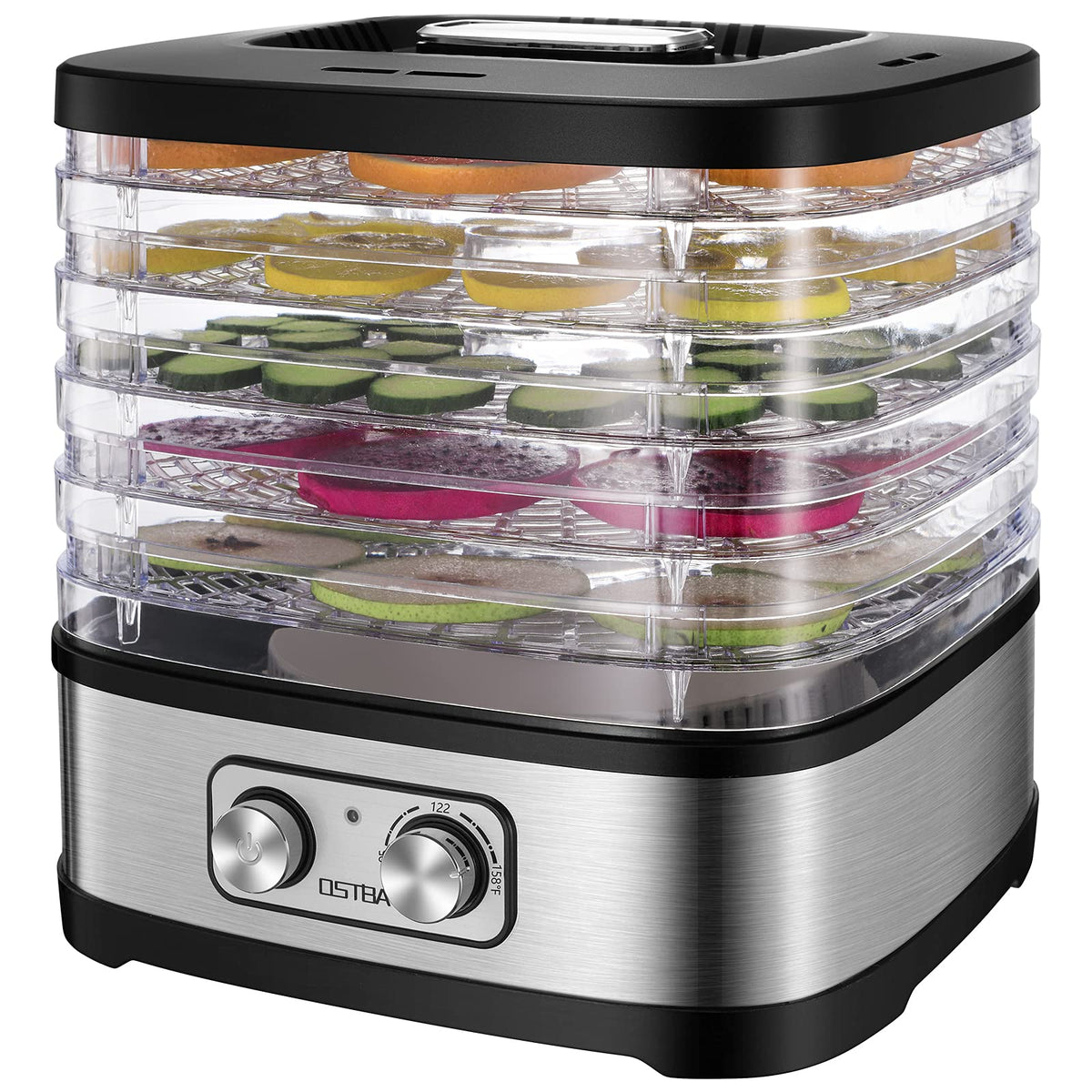 OSTBA food dehydrator with five trays for efficient batch drying
