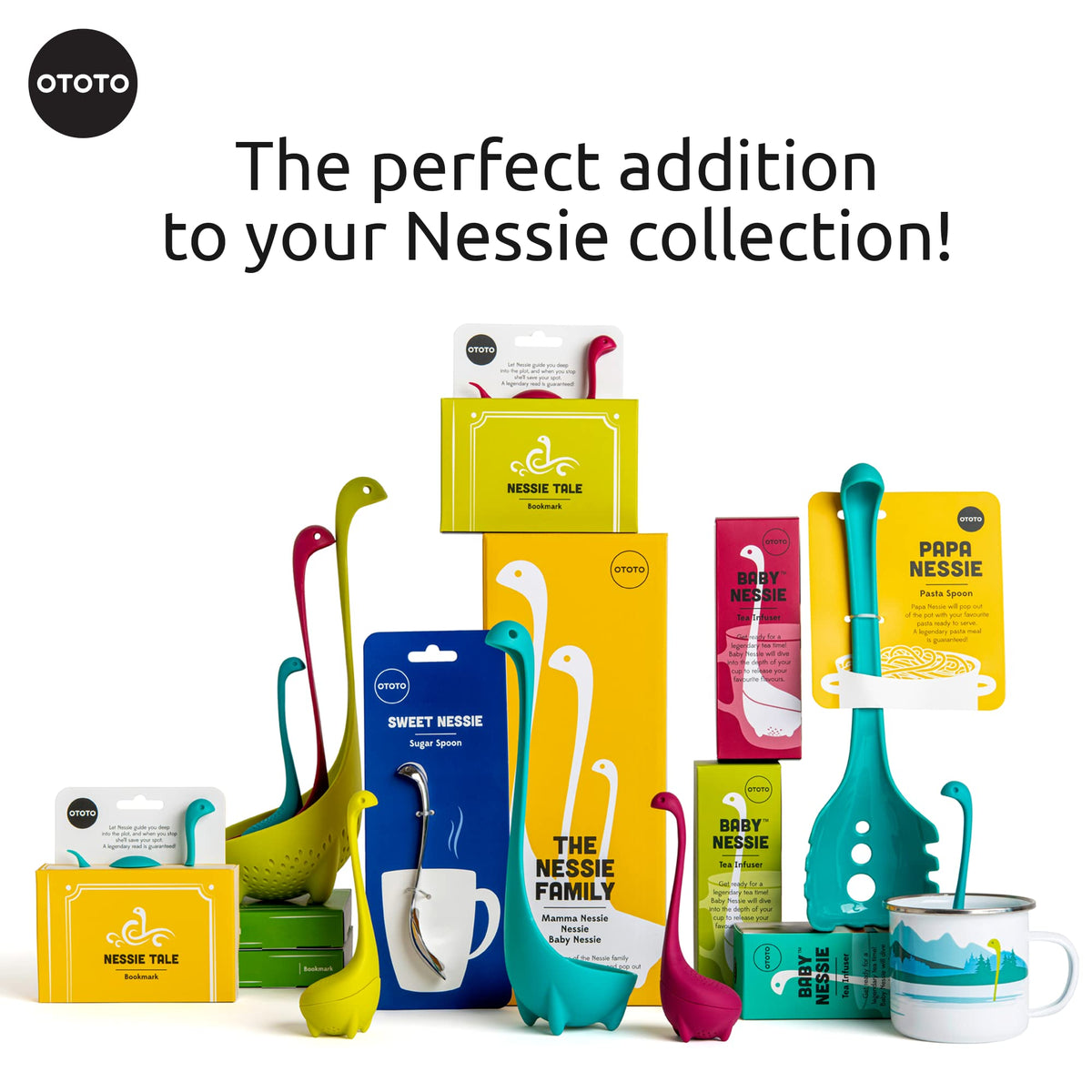 OTOTO Nessie infuser dives into mug for flavorful infusion.