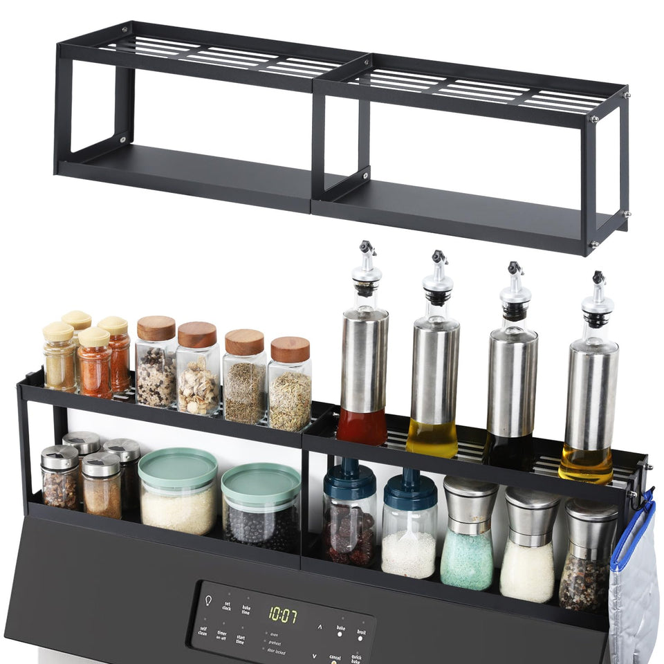OTraki magnetic stove shelf mounted on a flat-top stove showing secure top mounting