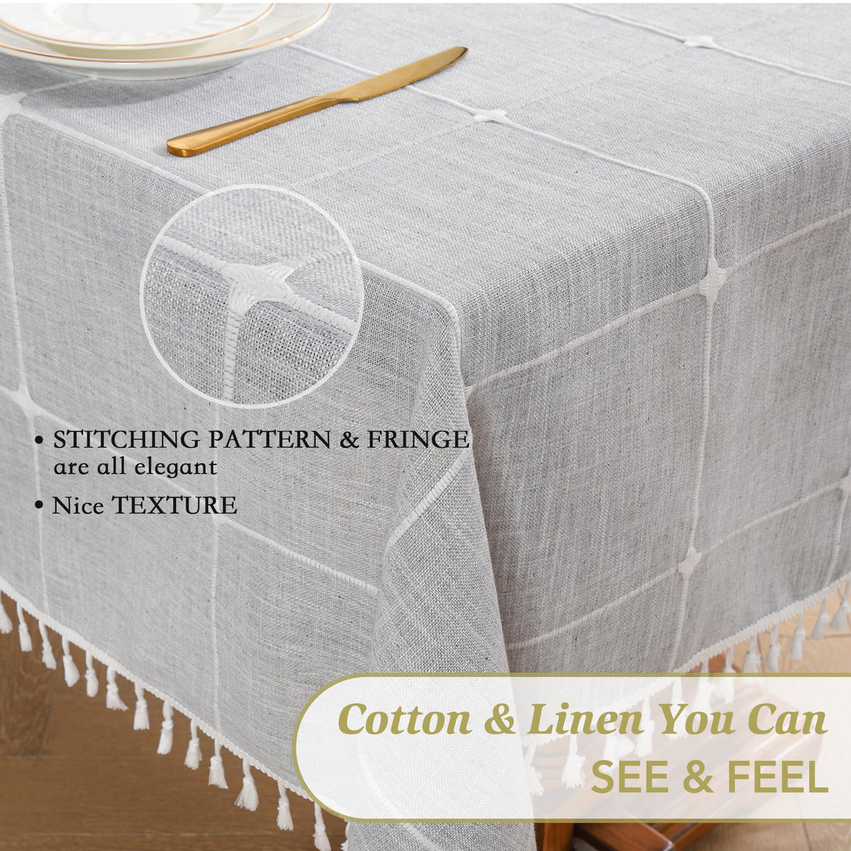 Oubonun grey tablecloth waterproof coating protects against spills