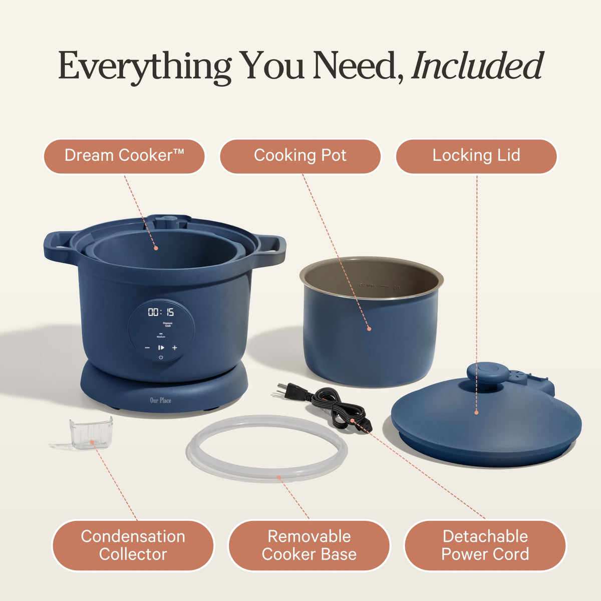 Our Place Dream Cooker 6 qt capacity handles family meals with ease.