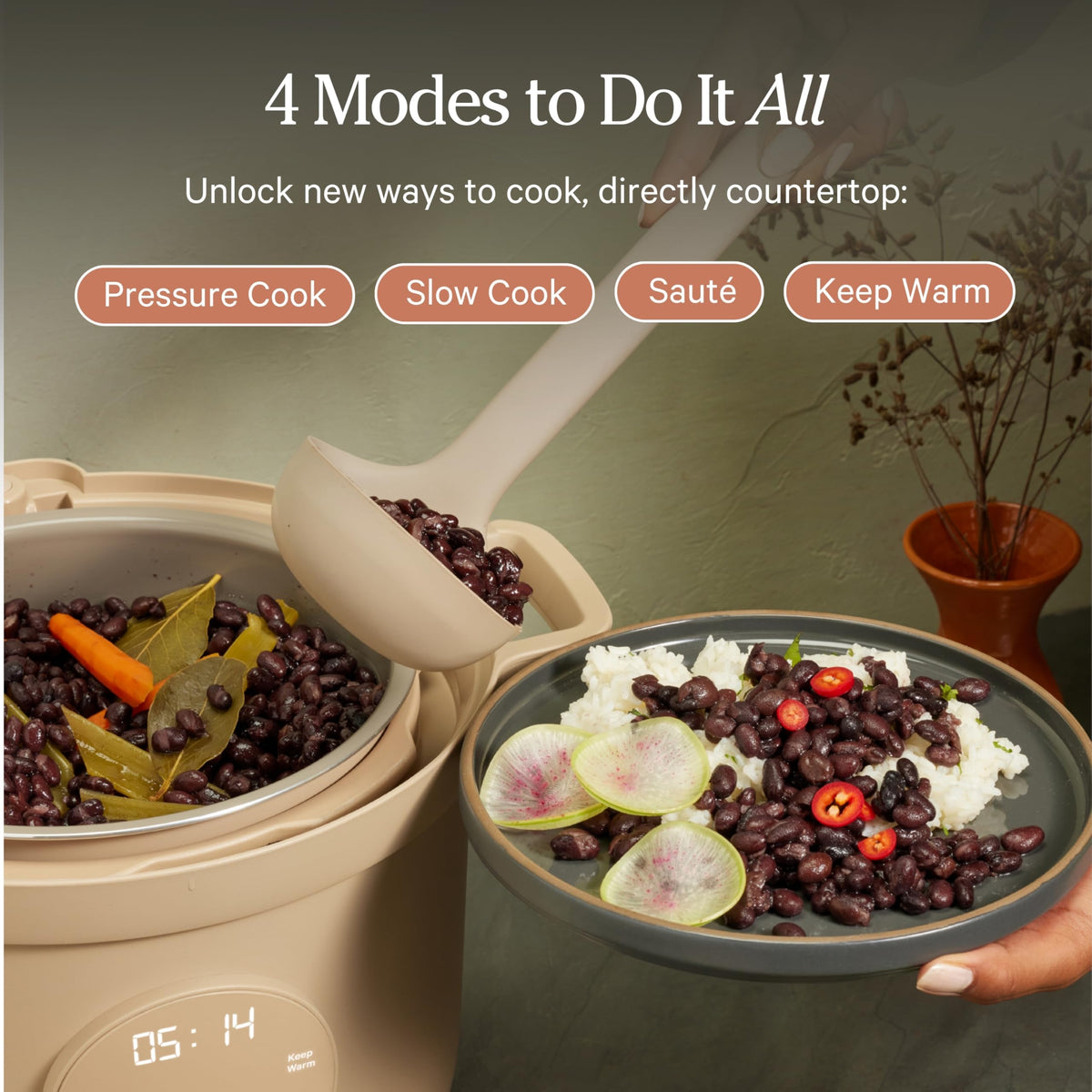 Our Place Dream Cooker touchscreen controls streamline timing and temperatures.