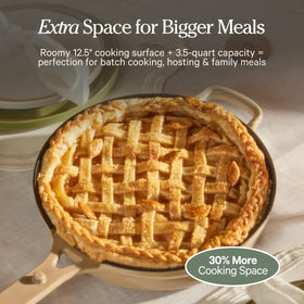 Our Place Large Always Pan nesting beechwood spatula included for gentle stirring.