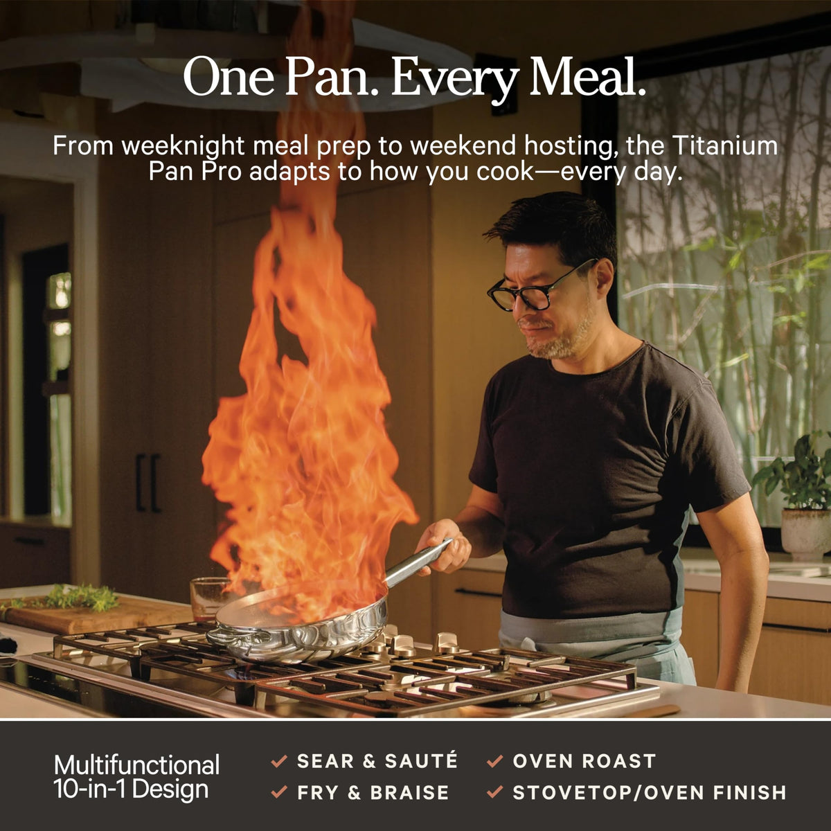 Our Place Titanium Always Pan Pro heat distribution demo shows even browning.