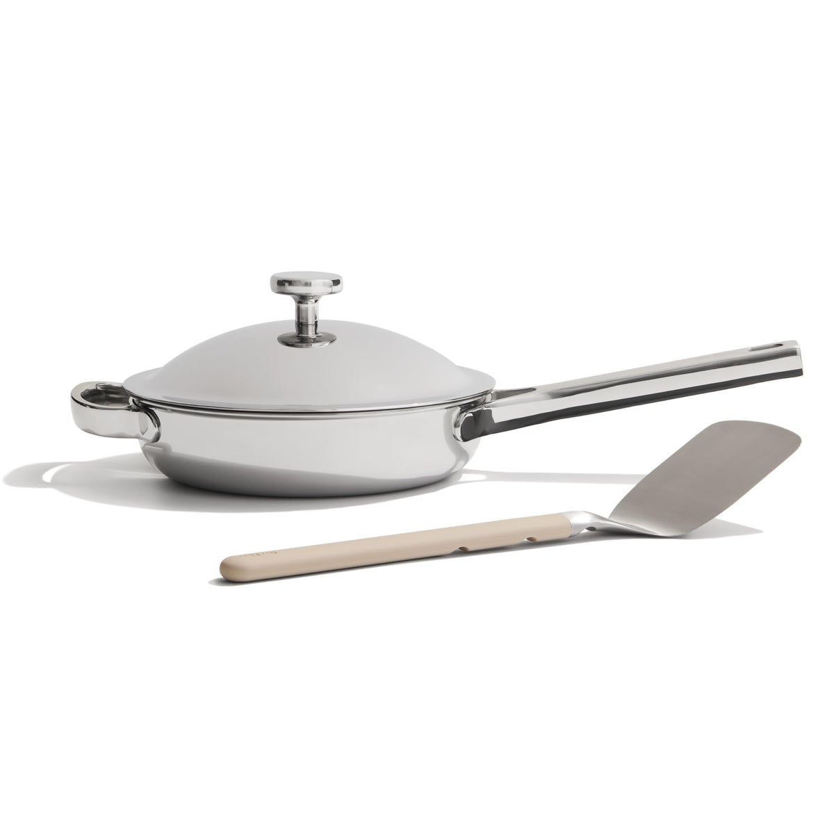 Our Place Titanium Always Pan Pro top view shows a broad 12.5-inch surface for batch meals.