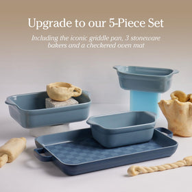 Our Place mini griddle pan blue-salt color adds style to kitchens.
