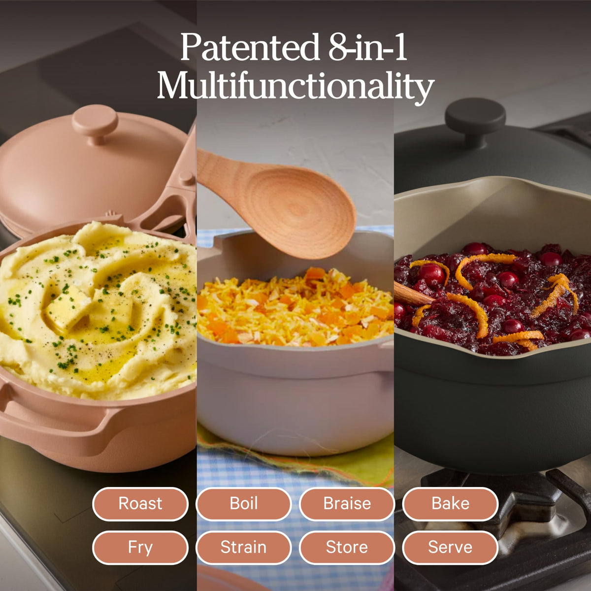 Our Place Mini Perfect Pot steam release demonstrates self-basting lid for flavorful, hands-free cooking.