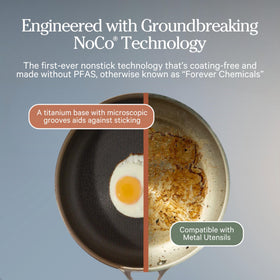 Our Place Mini Titanium Always Pan Pro withstands up to 750°F for versatile cooking.