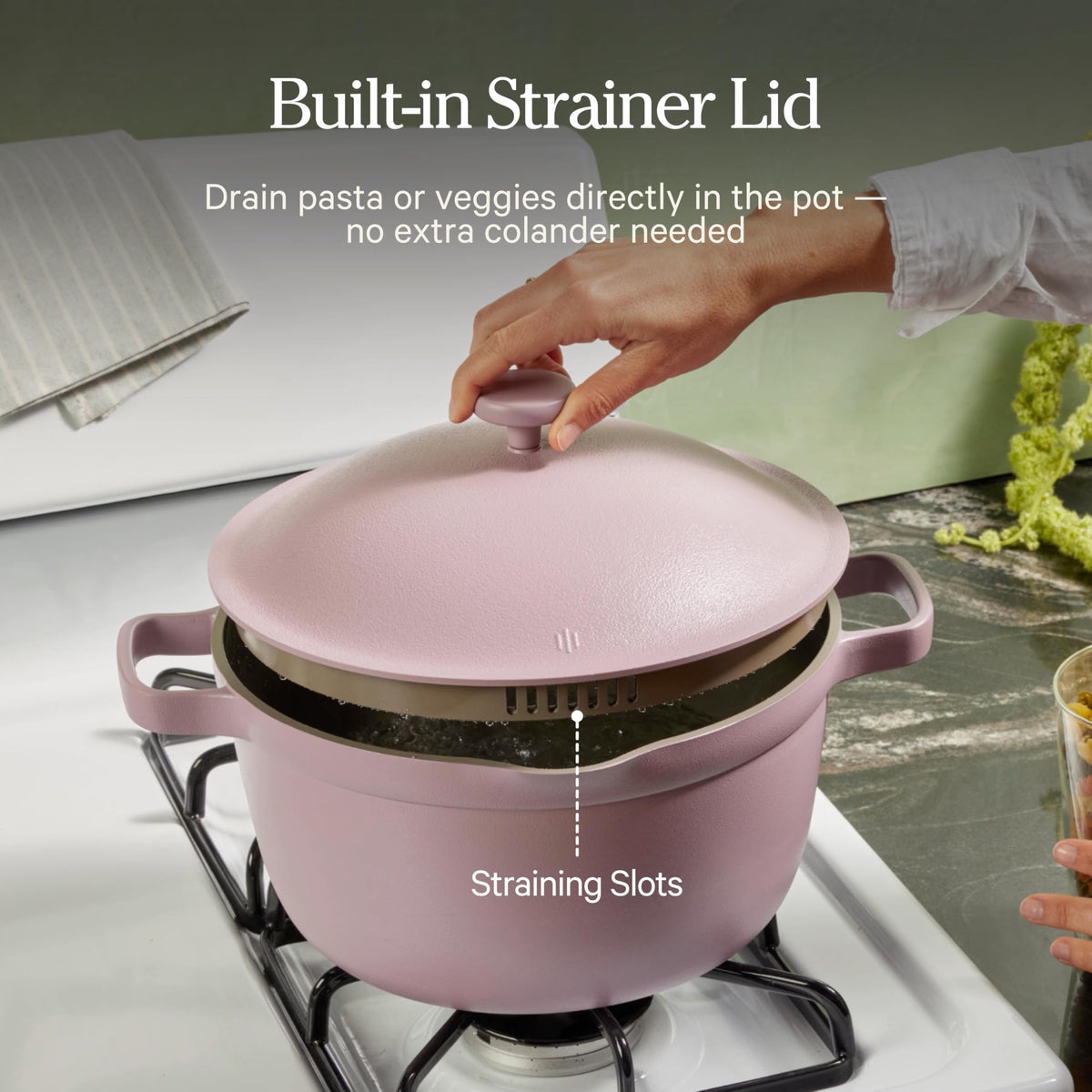 Our Place Perfect Pot Sage oven-safe up to 450°F for finishing dishes