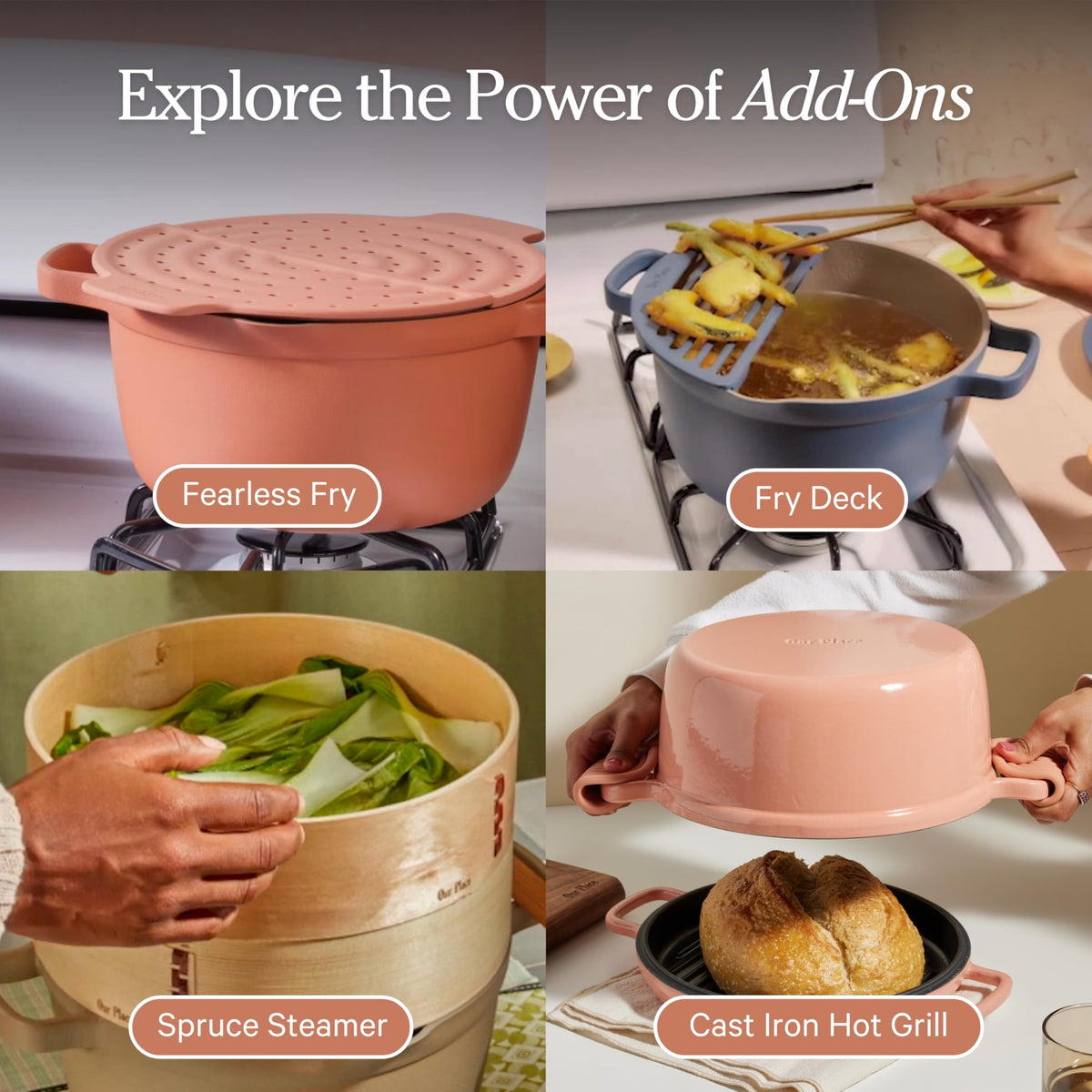 Our Place Perfect Pot with spatula included for convenient cooking.