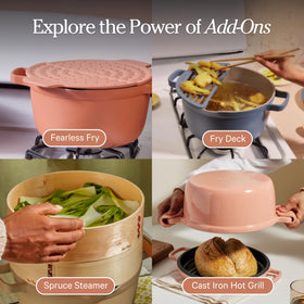 Our Place Perfect Pot with spatula included for convenient cooking.